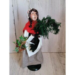 Byers Choice woman vendor evergreens‎ bush plant tinsel vintage xmas figure